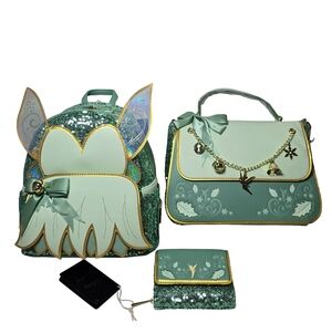 Loungefly Disney Tinkerbell Holiday Set Backpack Satchel Bag Wallet 2025 nwt